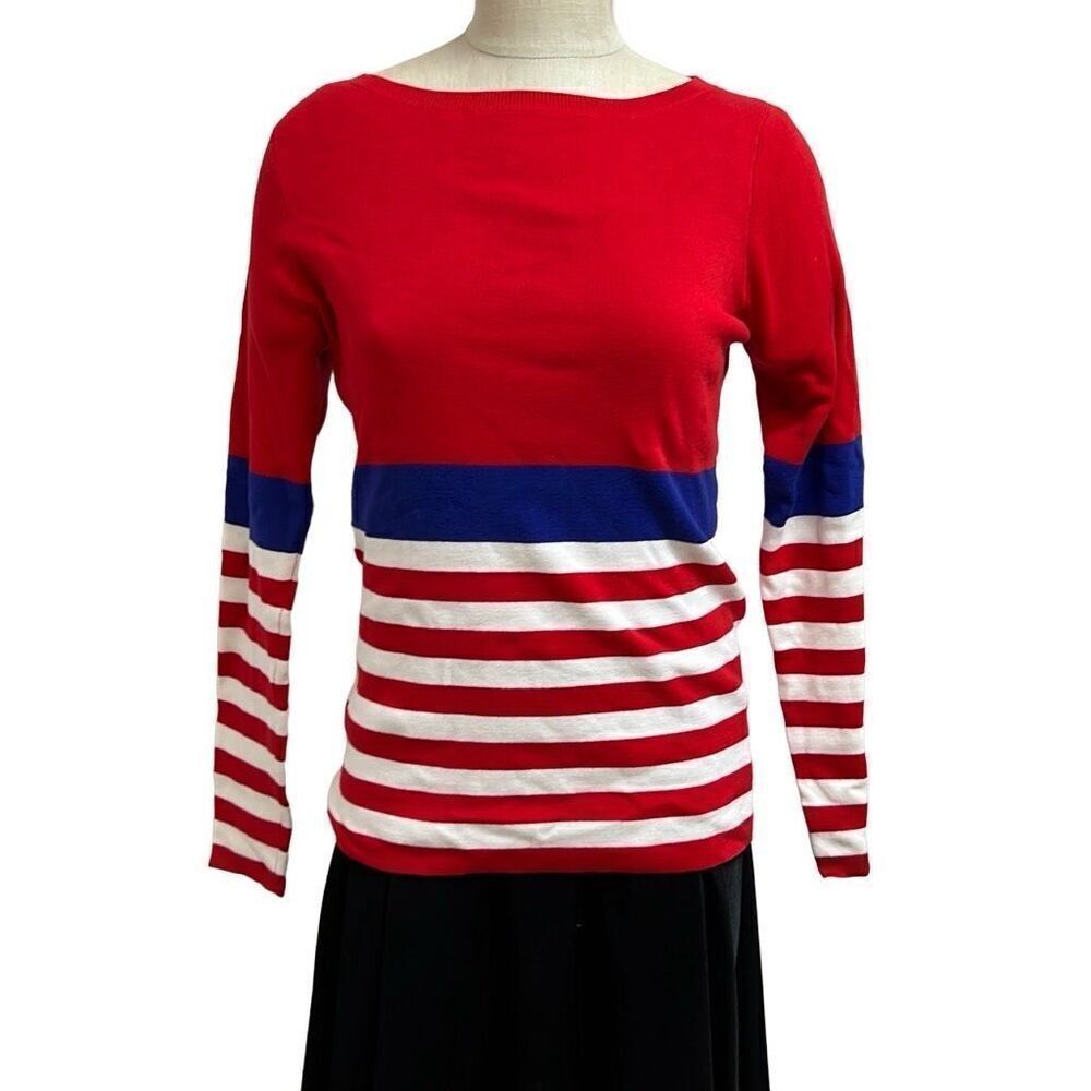 W by Worth  Crew Neck Color Block Sweater Red White Blue Size Large